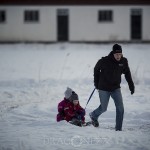 Ute i snön snöar snö skoter skogen 