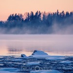 Dimmig kväll vatten solnedgång snölandskap landskap kväll is dis dimma 